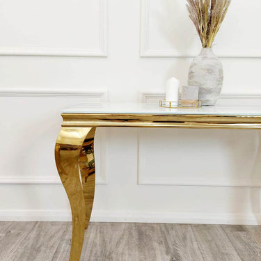 Louis Gold Console Table - Elegant Glass Top, Stylish Design for Living Room & Hallway - UK Luxury Furniture